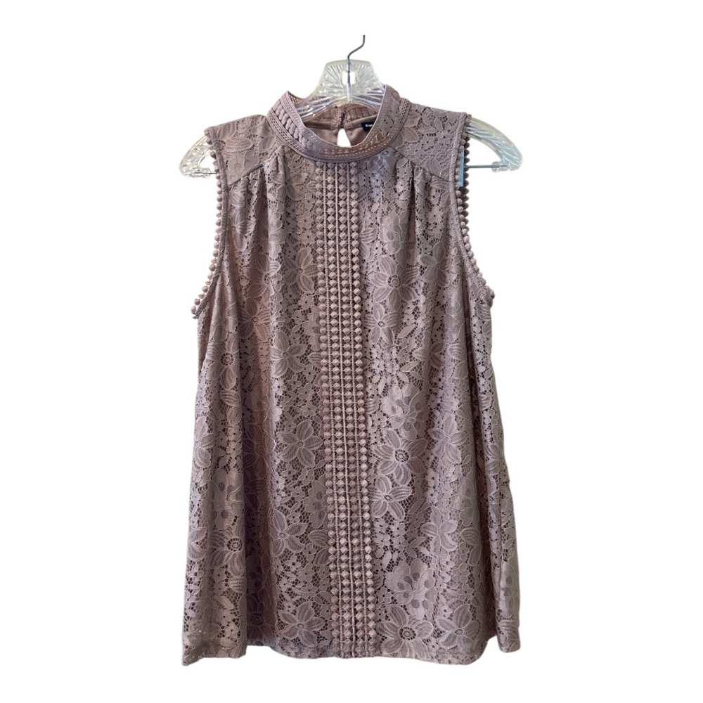 Cable & Gauge Lace Sleeveless Blouse with Mandarin Collar